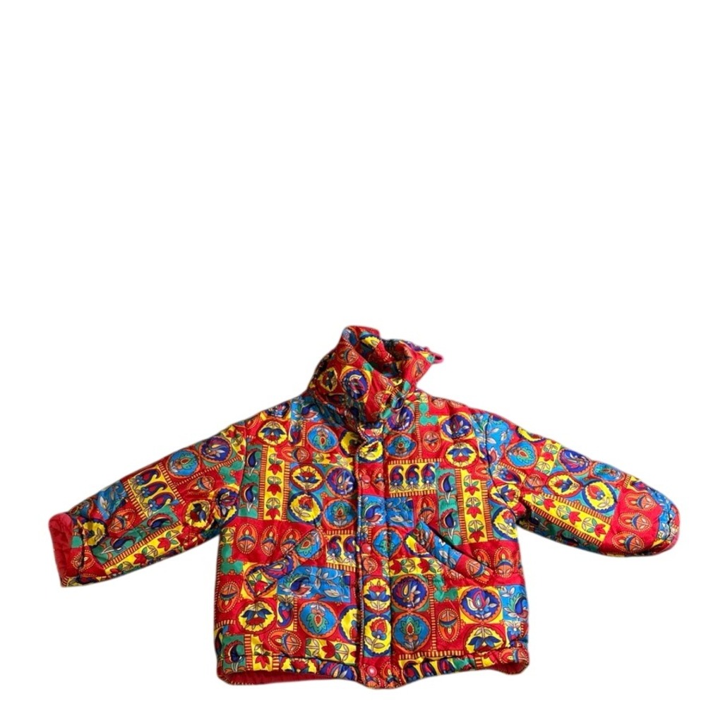 United Colors of Benetton 012 Vintage Puffer Jacket Paisley Floral Print Small